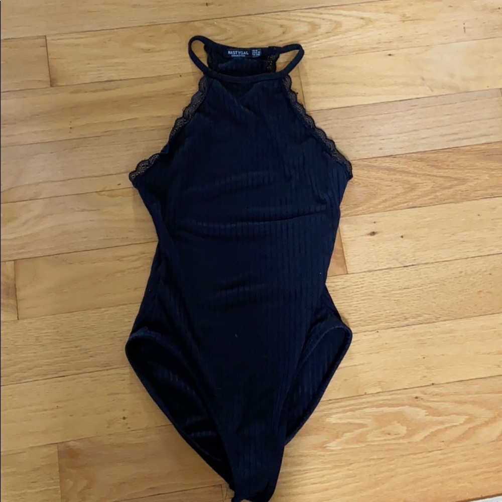 Black halter body suit